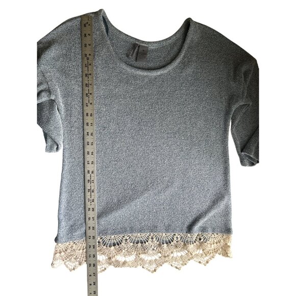 New Directions Weekend Long Sleeve Sweater Top With Lace Trim Hem Blue Medium - Picture 7 of 7